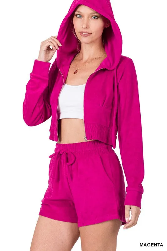 ENSEMBLE CROPPED HOODIE & SHORT LOOP TERRY ZIP UP