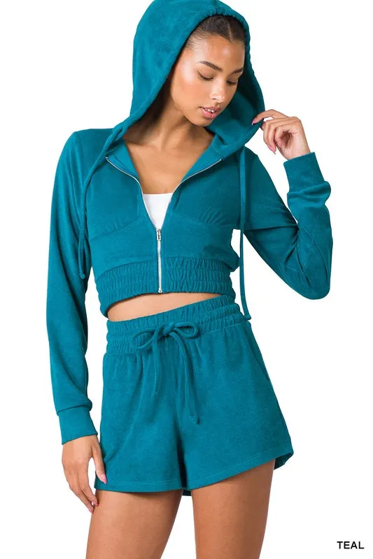 ENSEMBLE CROPPED HOODIE & SHORT LOOP TERRY ZIP UP