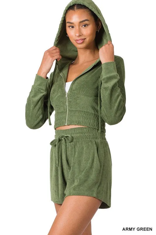 ENSEMBLE CROPPED HOODIE & SHORT LOOP TERRY ZIP UP