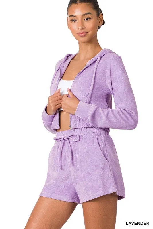 ENSEMBLE CROPPED HOODIE & SHORT LOOP TERRY ZIP UP