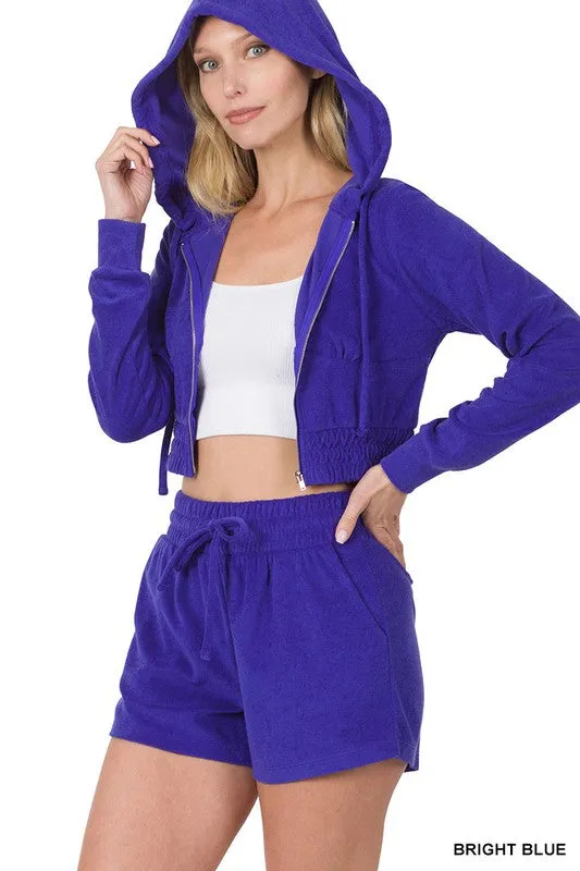 ENSEMBLE CROPPED HOODIE & SHORT LOOP TERRY ZIP UP