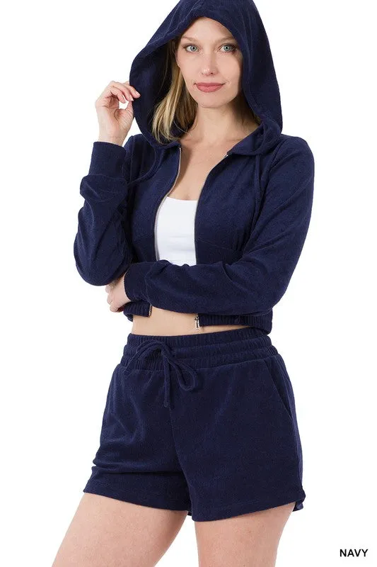 ENSEMBLE CROPPED HOODIE & SHORT LOOP TERRY ZIP UP