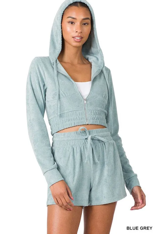 ENSEMBLE CROPPED HOODIE & SHORT LOOP TERRY ZIP UP