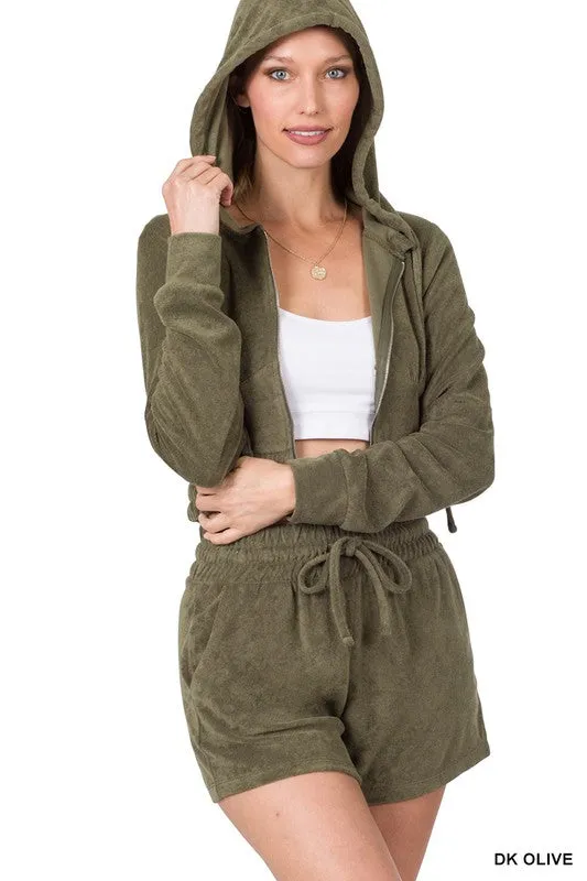 ENSEMBLE CROPPED HOODIE & SHORT LOOP TERRY ZIP UP