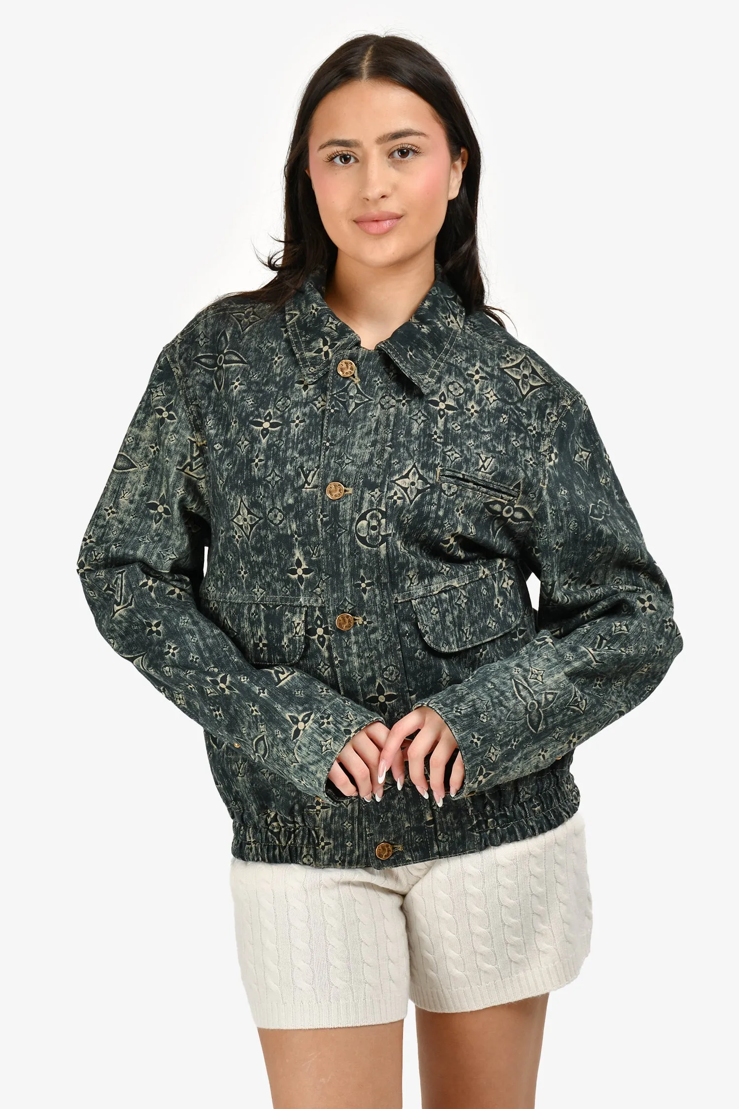 Veste à fermeture éclair Louis Vuitton en denim bleu étoilé avec monogramme Taille 50 Homme