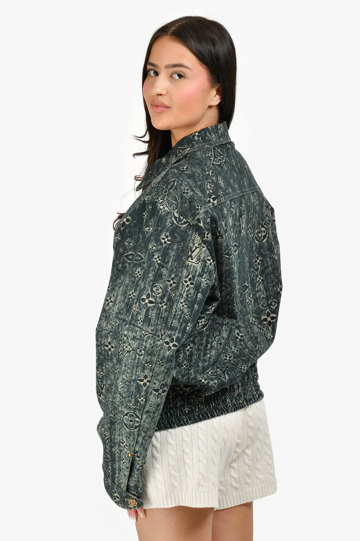 Veste à fermeture éclair Louis Vuitton en denim bleu étoilé avec monogramme Taille 50 Homme