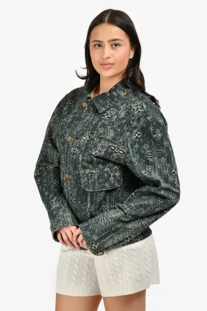 Veste à fermeture éclair Louis Vuitton en denim bleu étoilé avec monogramme Taille 50 Homme