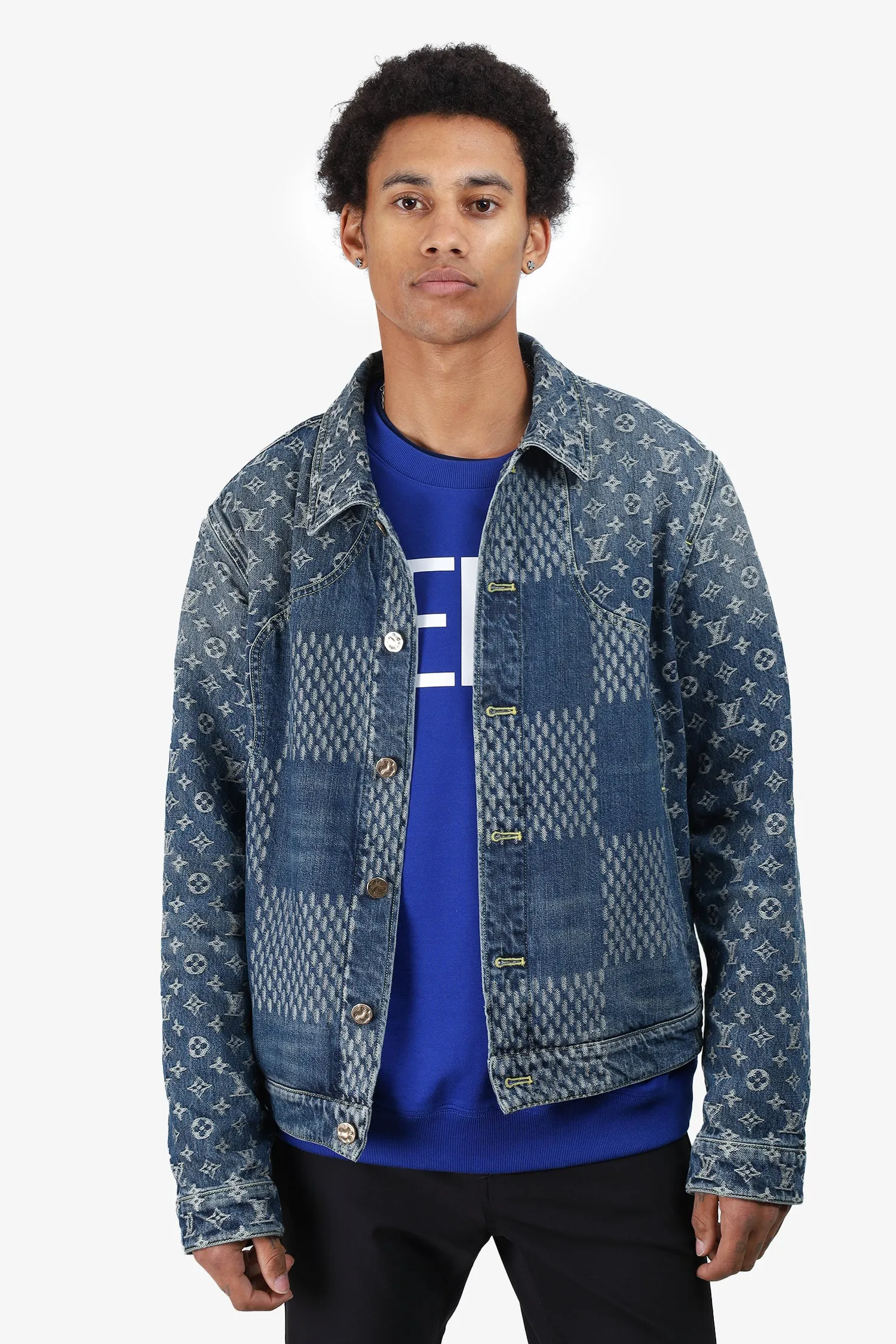 Veste en jean Louis Vuitton x Nigo 2020 à motifs Damier Bleu Taille 52 Homme