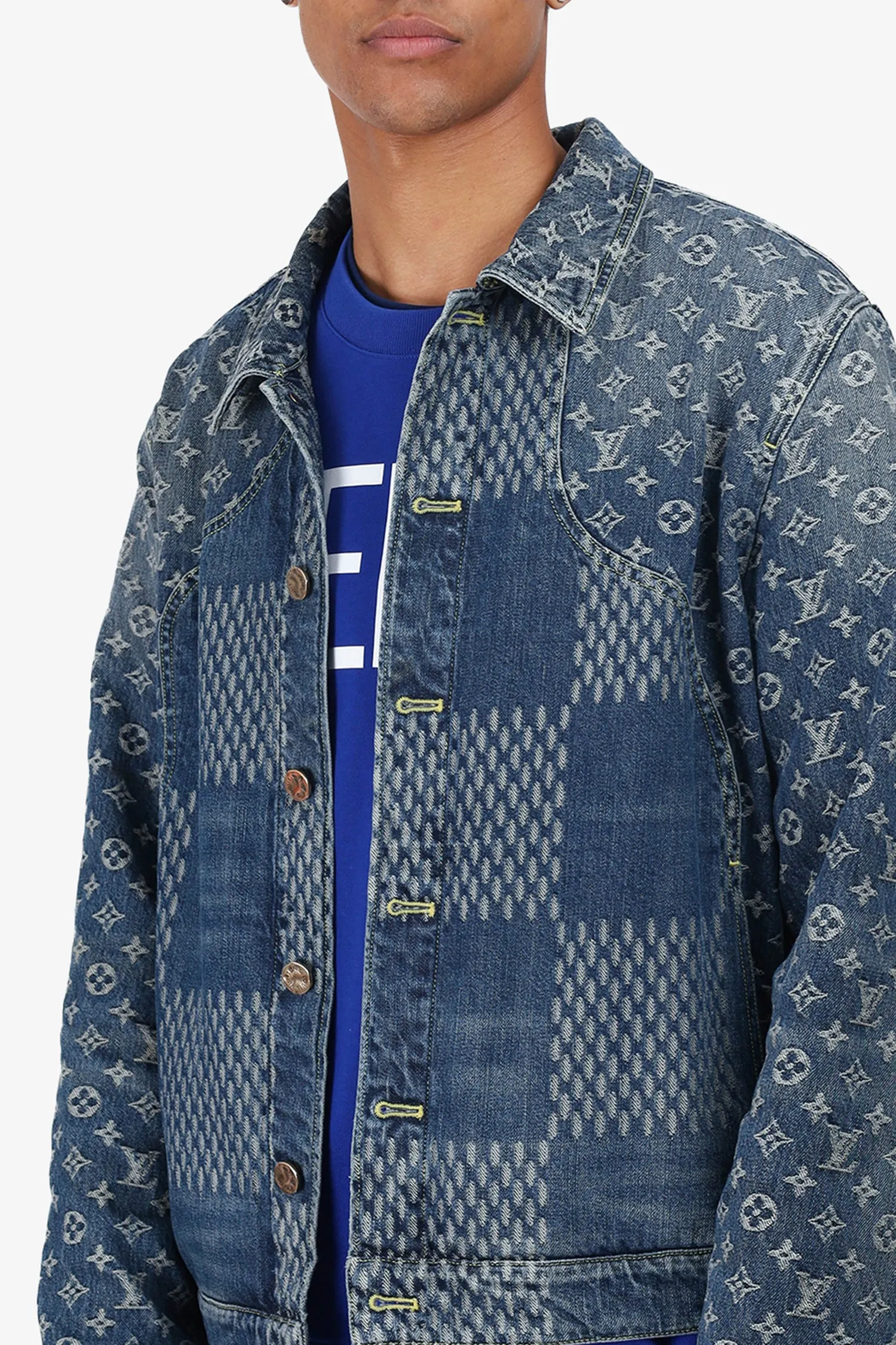 Veste en jean Louis Vuitton x Nigo 2020 à motifs Damier Bleu Taille 52 Homme