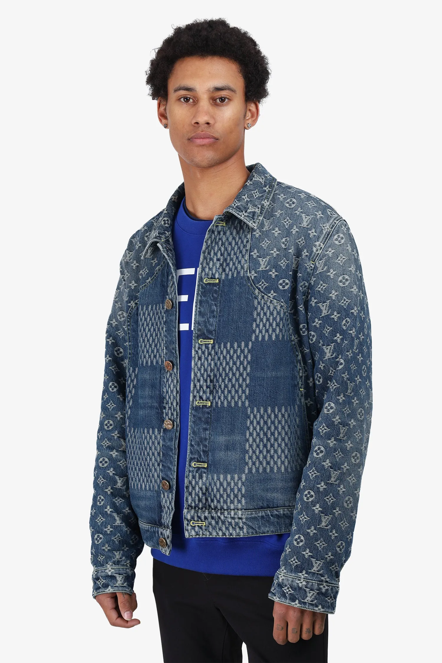 Veste en jean Louis Vuitton x Nigo 2020 à motifs Damier Bleu Taille 52 Homme