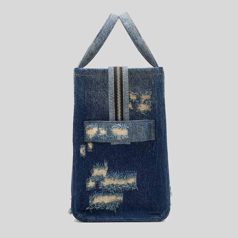 Marc Jacobs Sacs MARC JACOBS Le Sac Tote Denim Moyen Rip And Repair Punk Indigo 2F4HTT002H05