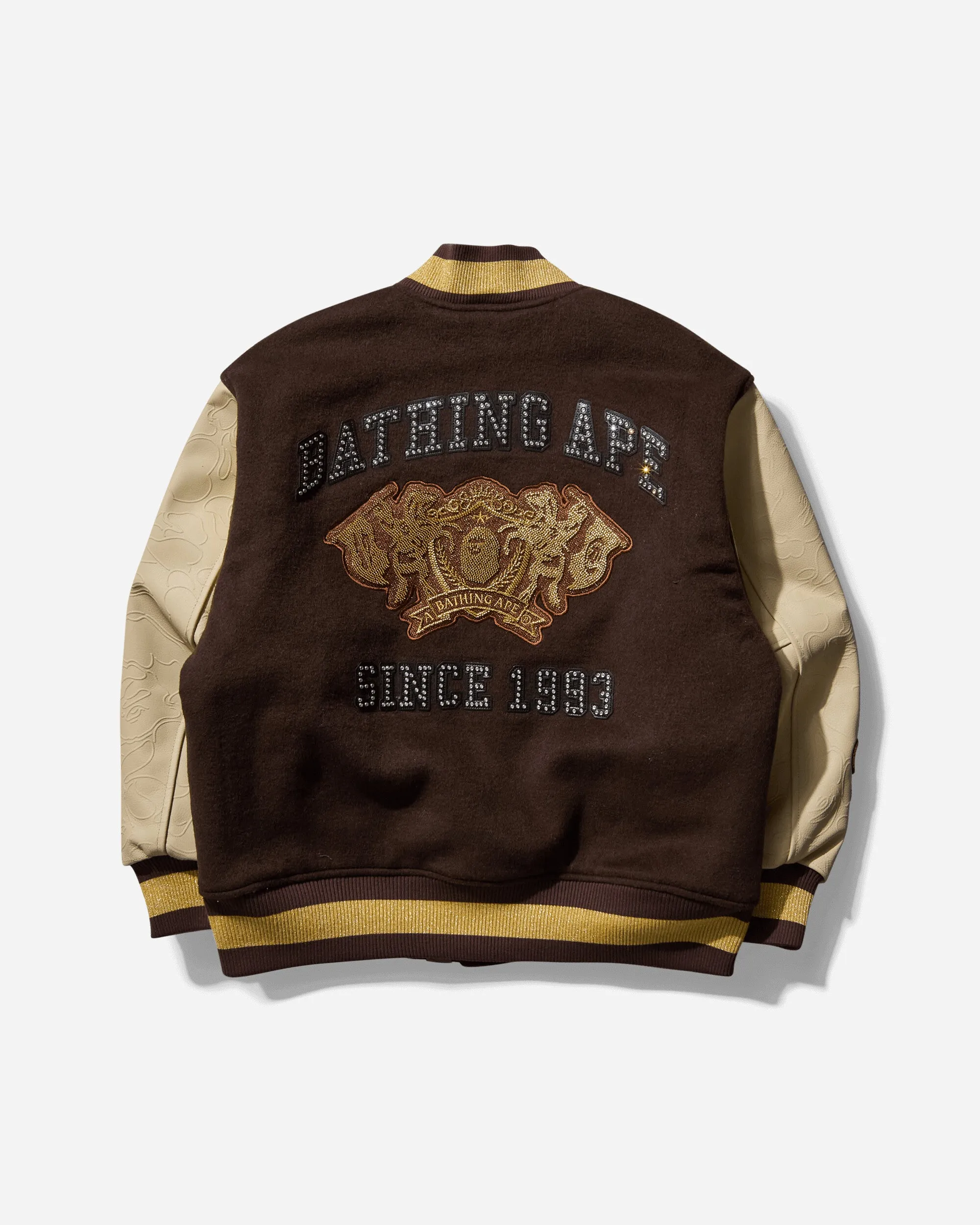 Veste de varsity en laine à motifs camouflage multi-logo marron pour homme