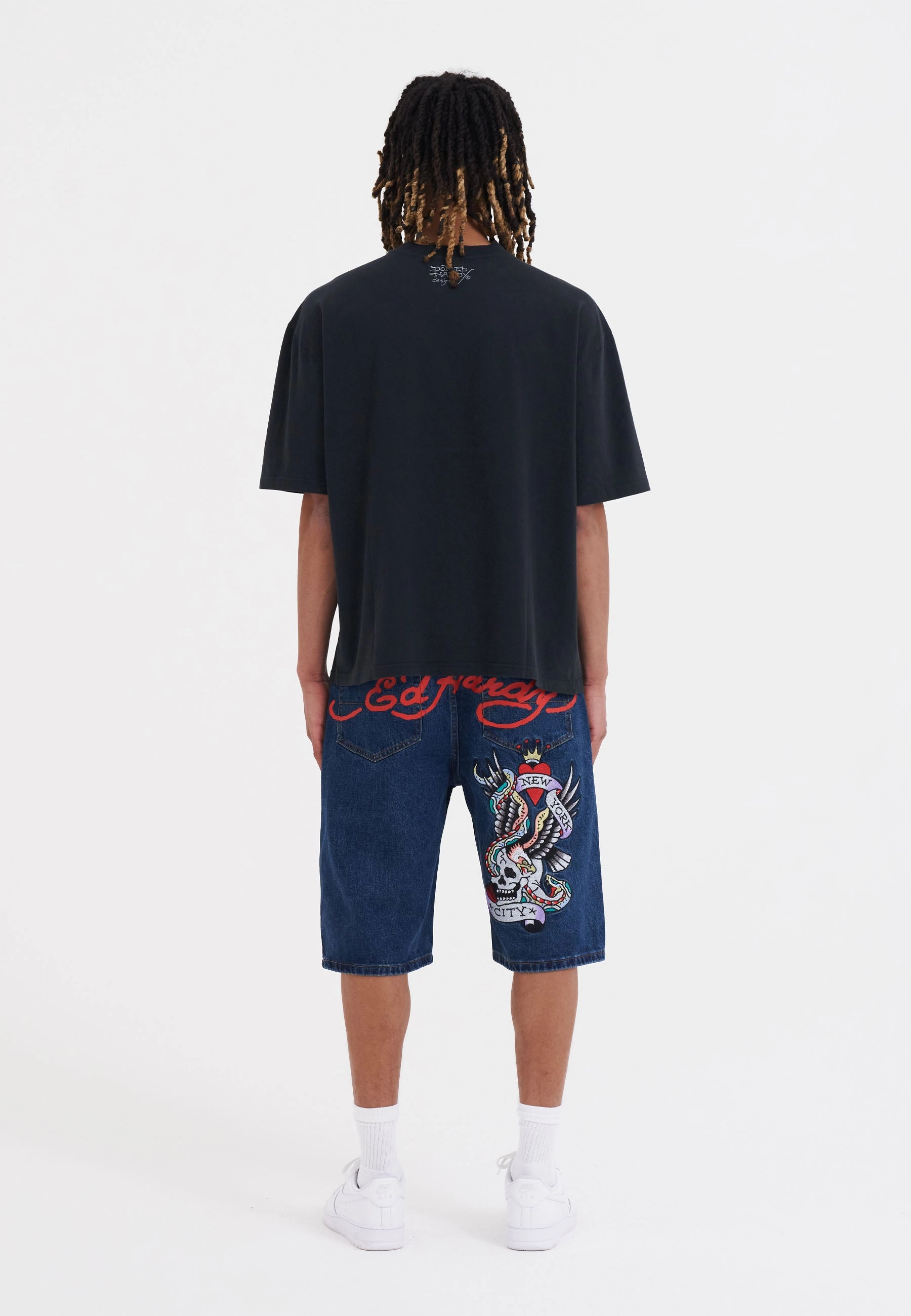 Mens Nyc Skull Denim Jorts Shorts - Indigo