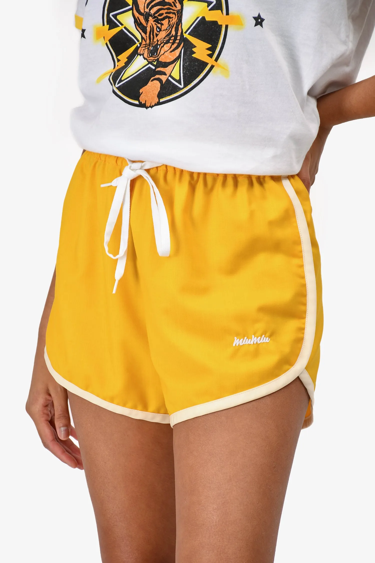 Miu Miu 2018 Shorts en nylon jaune à cordon taille 38