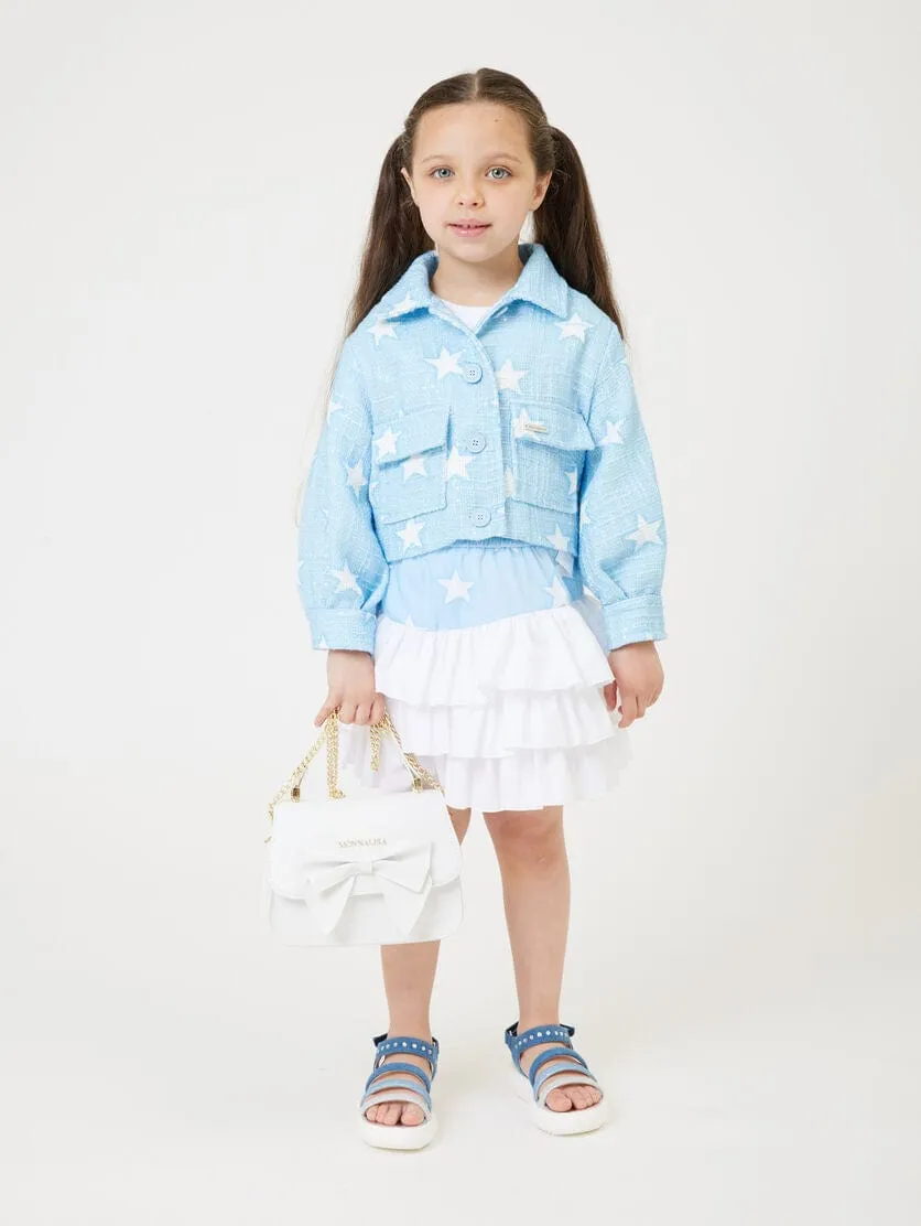 Monnalisa Jupe Denim à Volants Étoilées Bleue