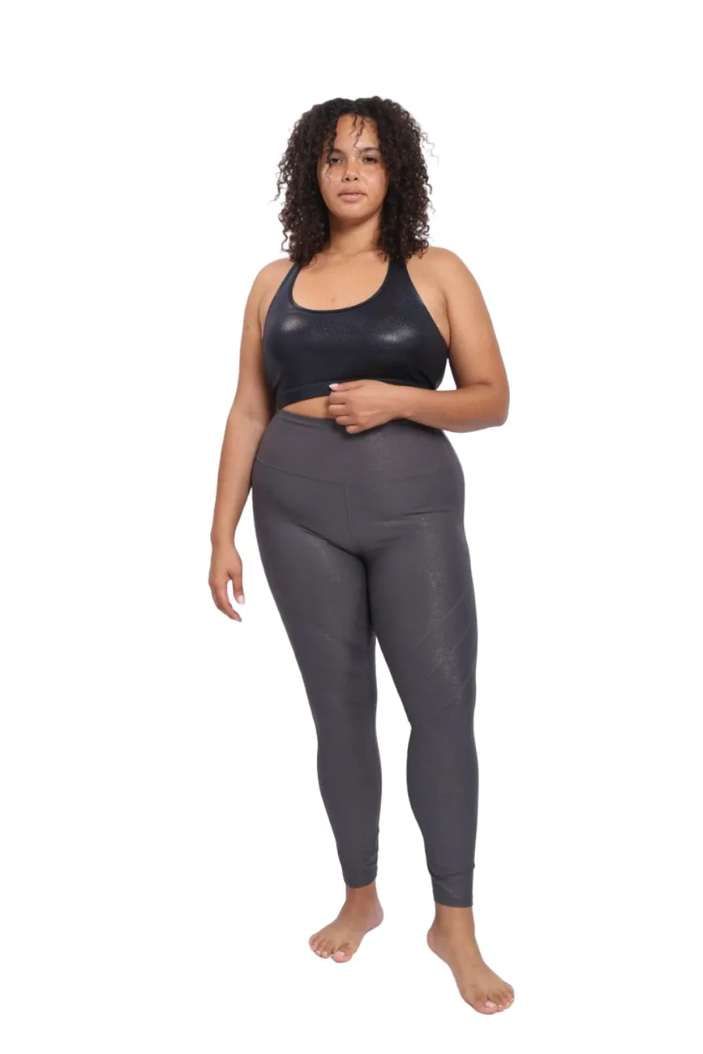 Leggings Mono B Haute Taille avec Détails de Couture et Effet Métallisé APH-A0950 et Plus