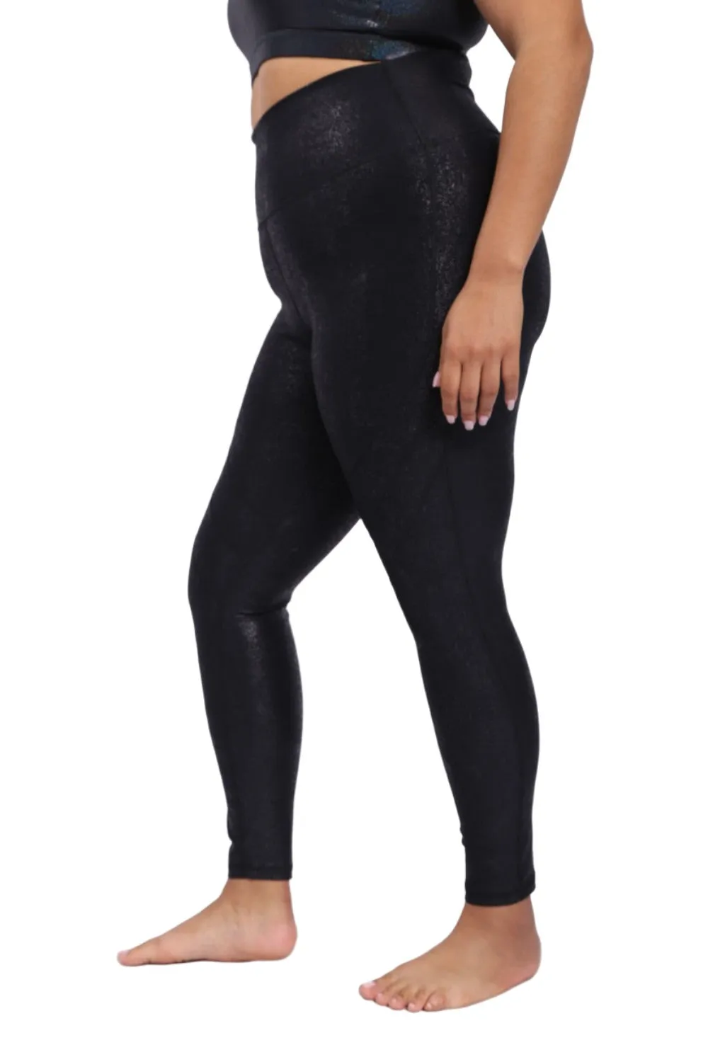Leggings Mono B Haute Taille avec Détails de Couture et Effet Métallisé APH-A0950 et Plus