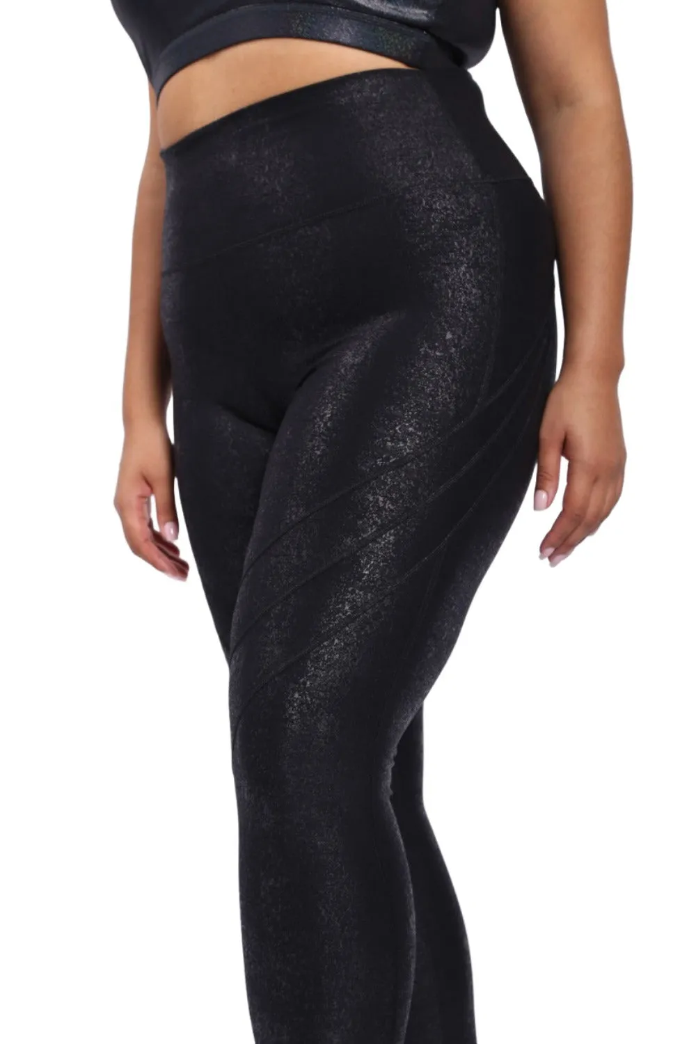 Leggings Mono B Haute Taille avec Détails de Couture et Effet Métallisé APH-A0950 et Plus