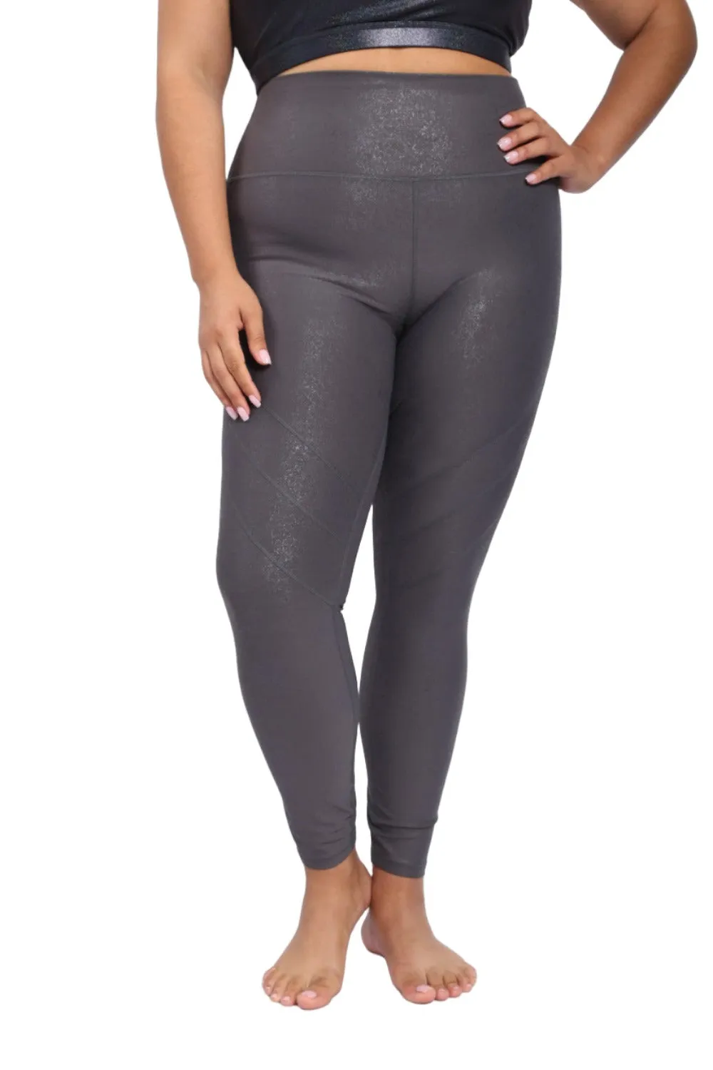 Leggings Mono B Haute Taille avec Détails de Couture et Effet Métallisé APH-A0950 et Plus