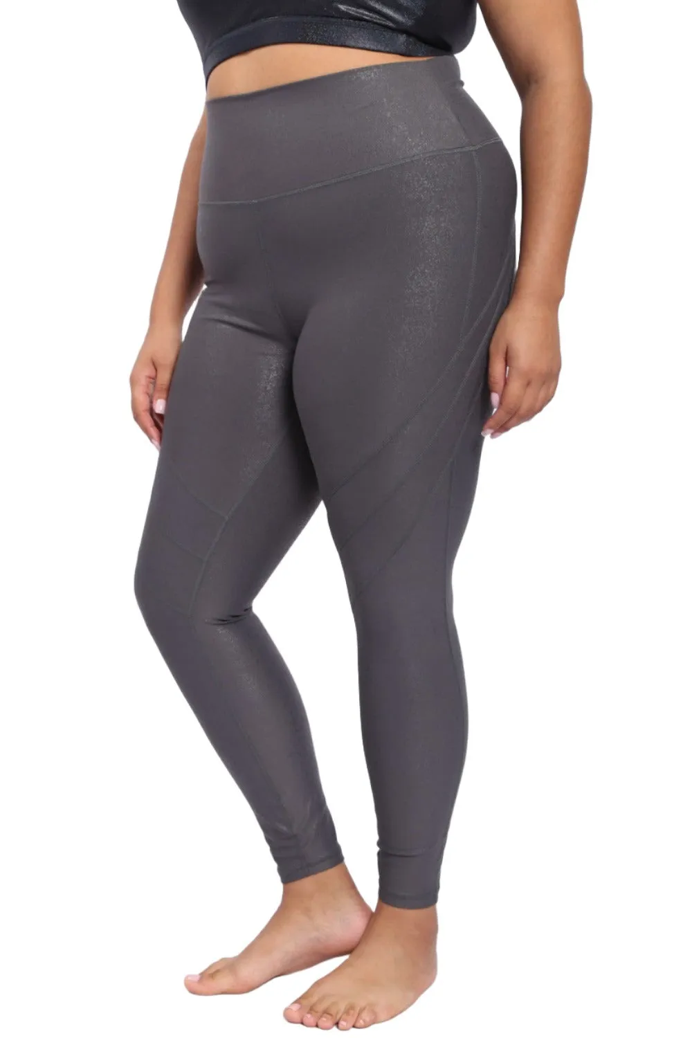 Leggings Mono B Haute Taille avec Détails de Couture et Effet Métallisé APH-A0950 et Plus