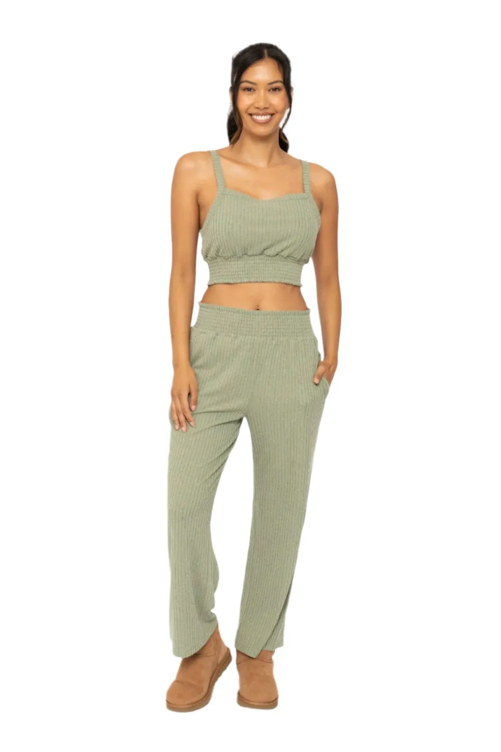 Pantalon large à côtes avec ceinture plissée Mono B KP5021