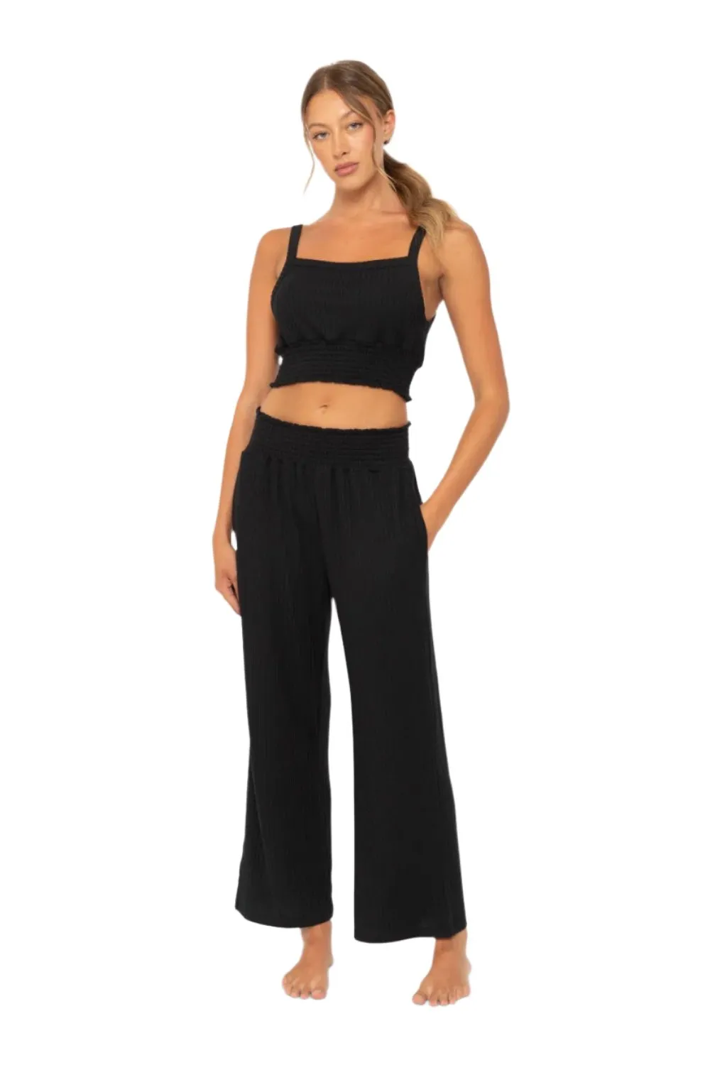 Pantalon large à côtes avec ceinture plissée Mono B KP5021