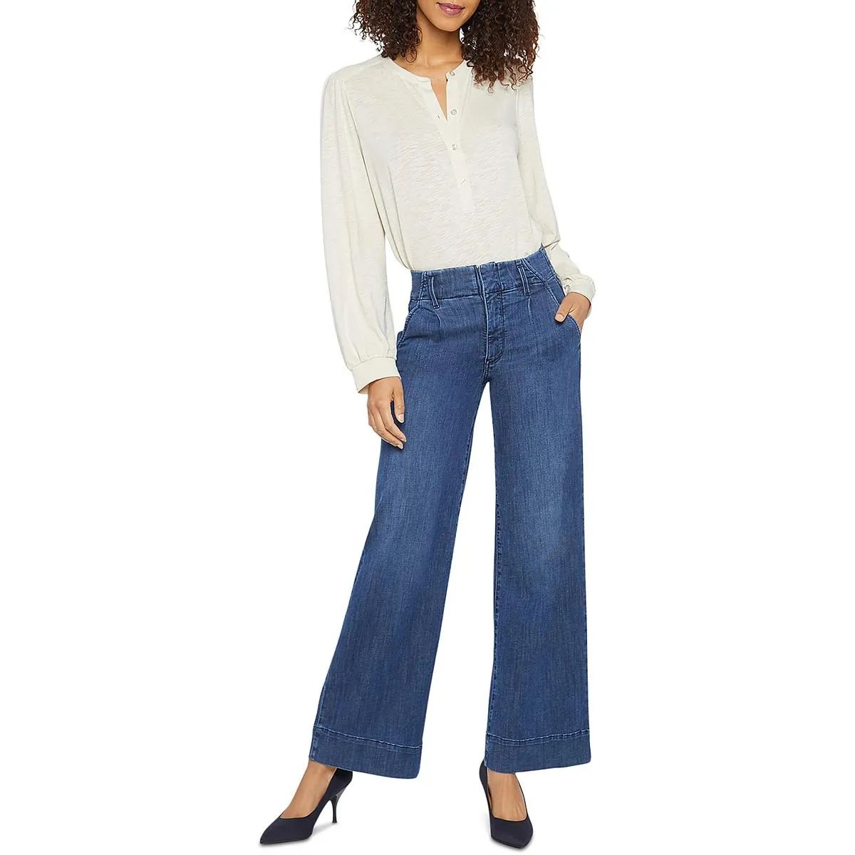 NYDJ Femmes Mona Pantalon en coton plissé à jambe large