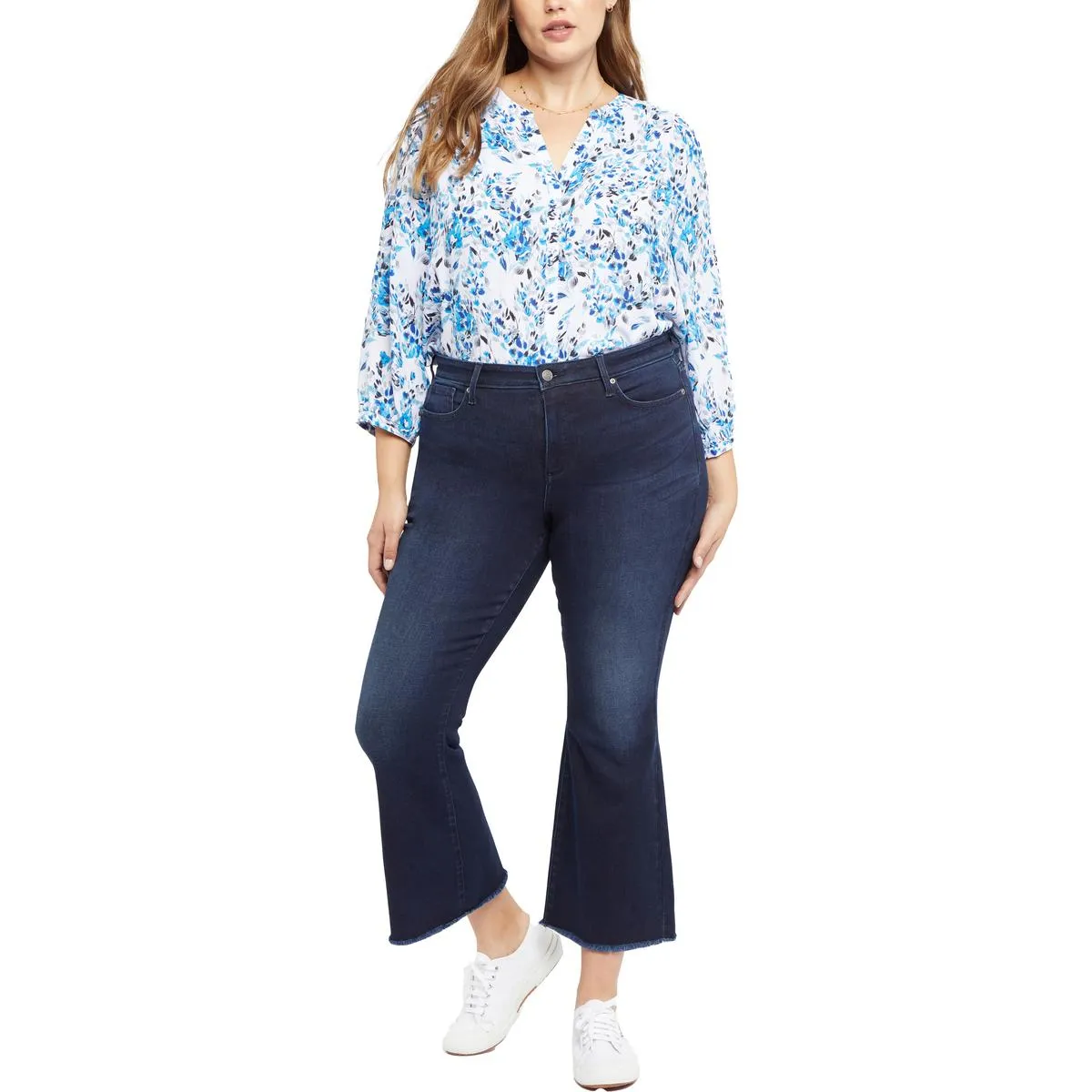 NYDJ Femmes Plus Ava Audacieux Ourlet Effiloché Jeans Flares en Denim
