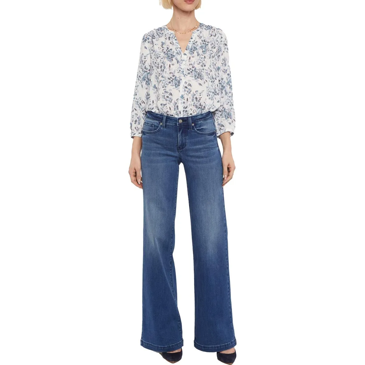 NYDJ Femmes Teresa Jeans larges à taille moyenne en denim foncé