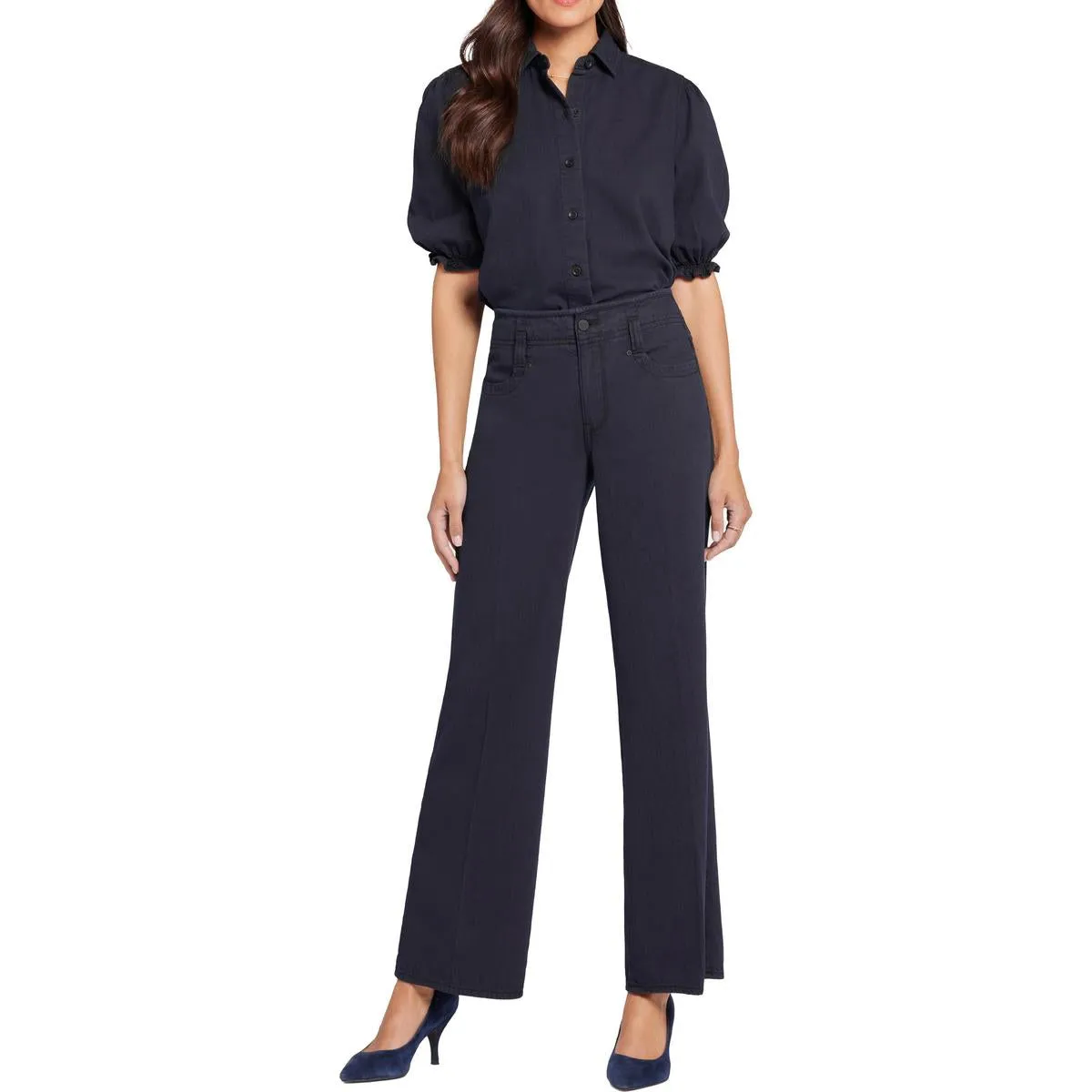 NYDJ Femmes Teresa Jeans Taille Haute en Coton à Jambe Large Effet Amincissant