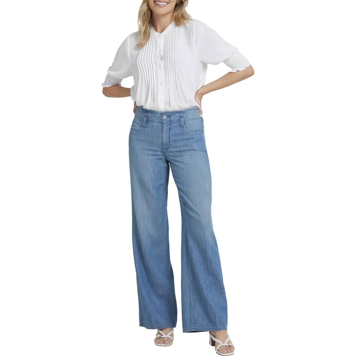 NYDJ Femmes Teresa Jeans Taille Haute en Coton à Jambe Large Effet Amincissant