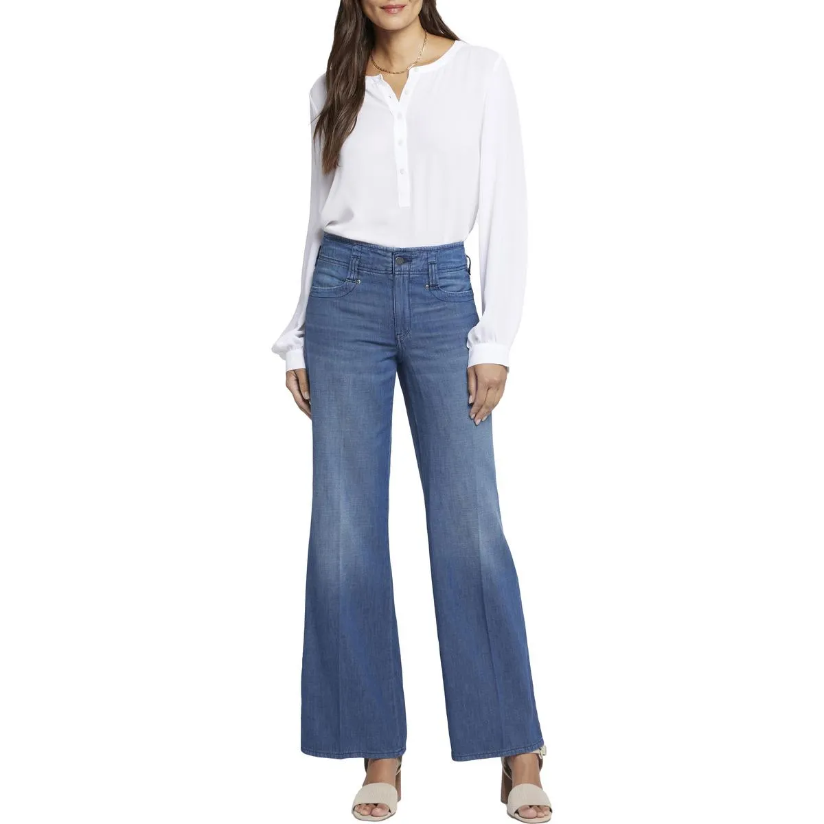 NYDJ Femmes Teresa Jeans Taille Haute en Coton à Jambe Large Effet Amincissant
