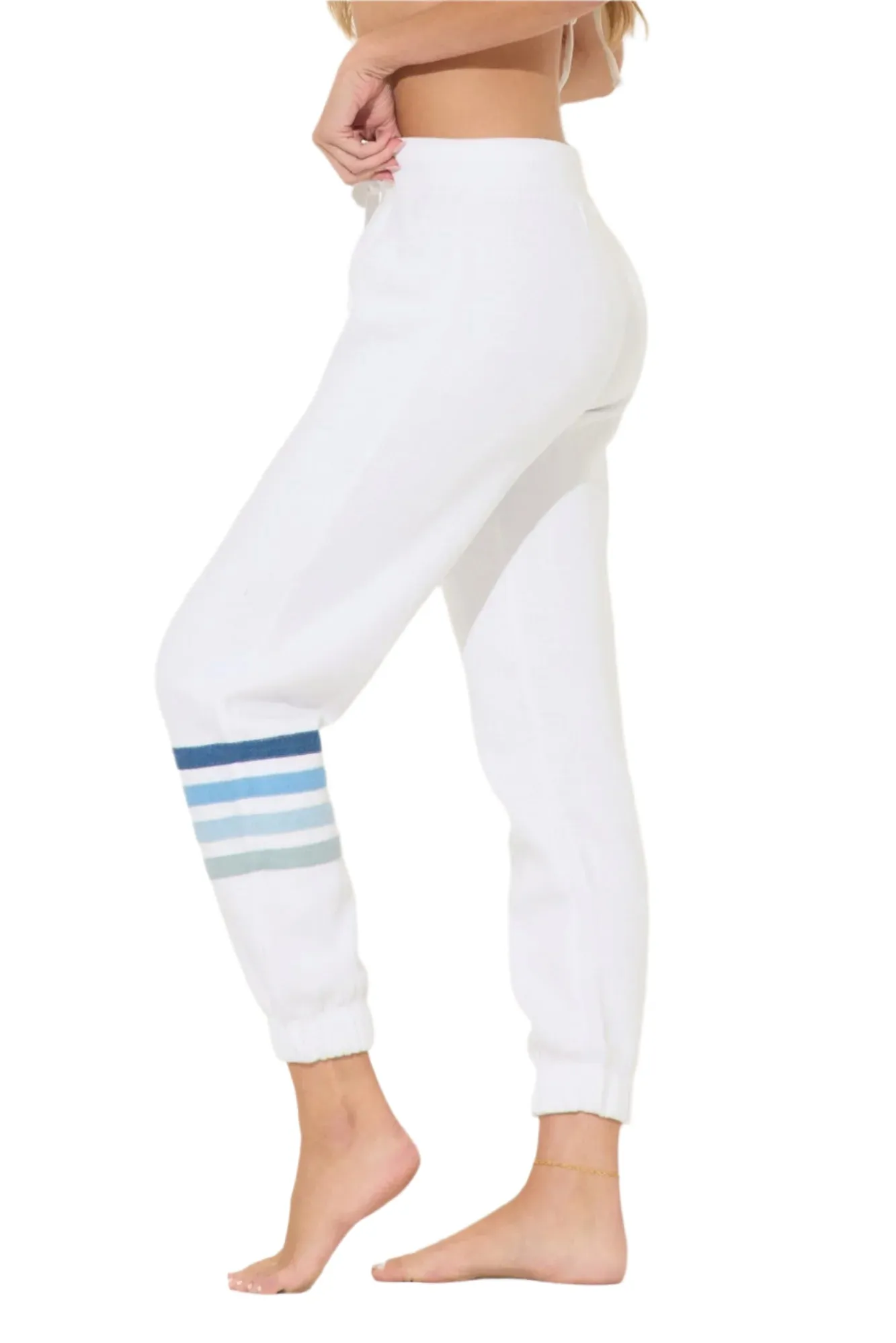 Ocean Drive Fleece Rayure Bleue Jogger Blanc OD12032