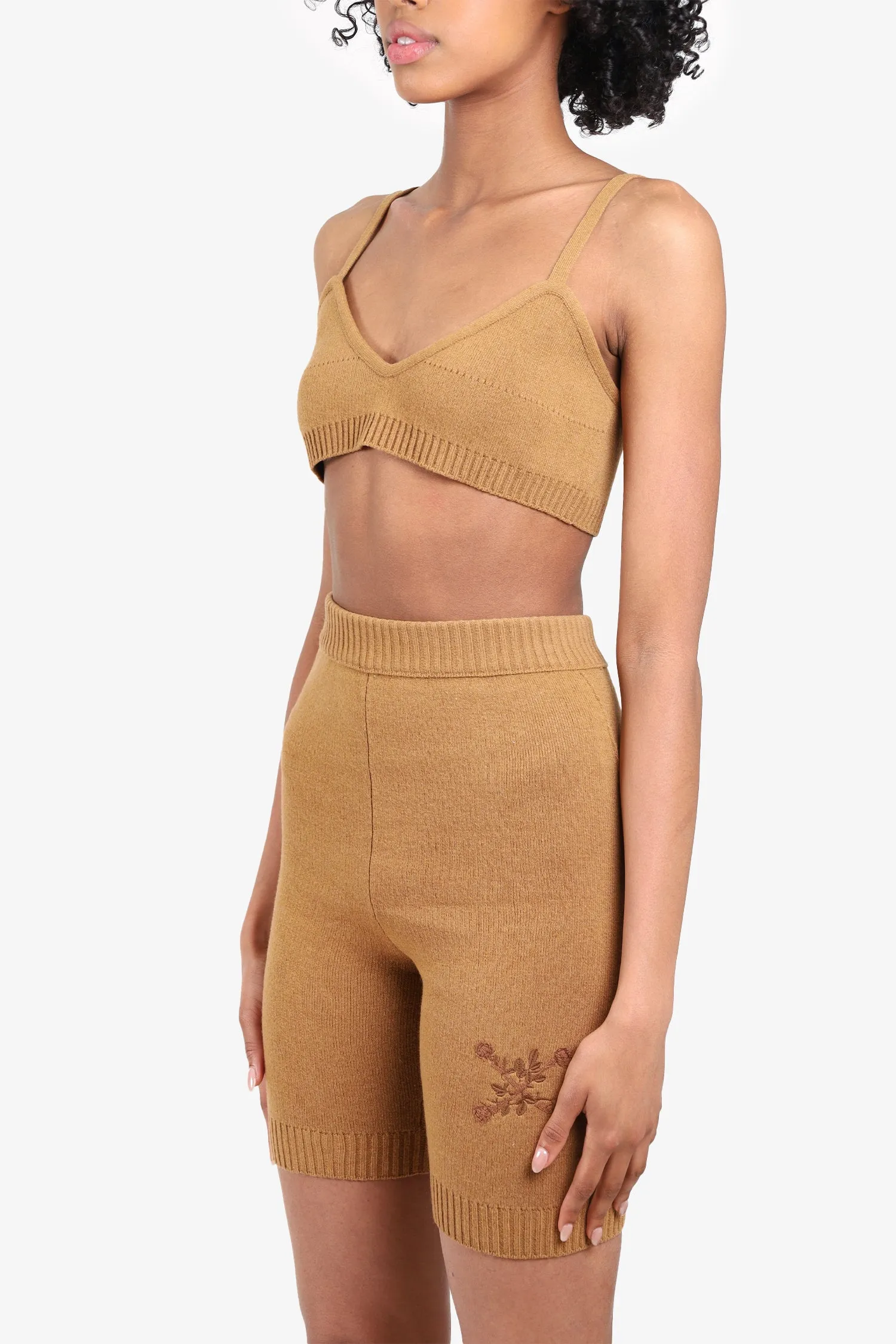 Haut de soutien-gorge en maille de laine beige Off-White   Bermuda brodé Taille XXS