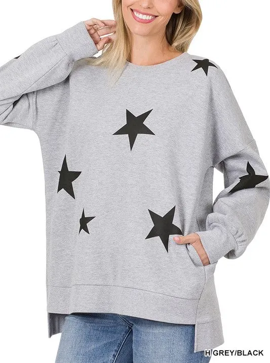 OT-4029AB Sweat-shirt Zenana à motif étoilé avec ourlet asymétrique