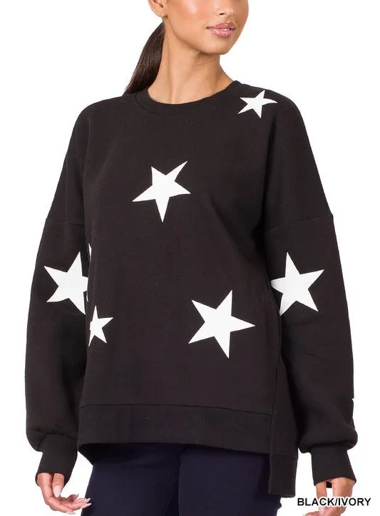 OT-4029AB Sweat-shirt Zenana à motif étoilé avec ourlet asymétrique
