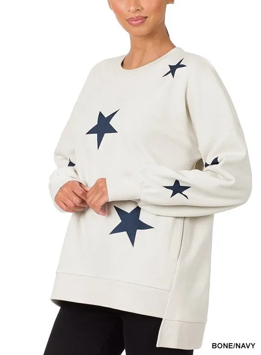 OT-4029AB Sweat-shirt Zenana à motif étoilé avec ourlet asymétrique