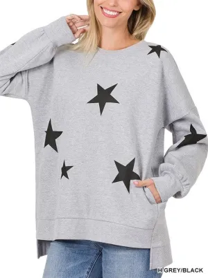 OT-4029AB Sweat-shirt Zenana à motif étoilé avec ourlet asymétrique