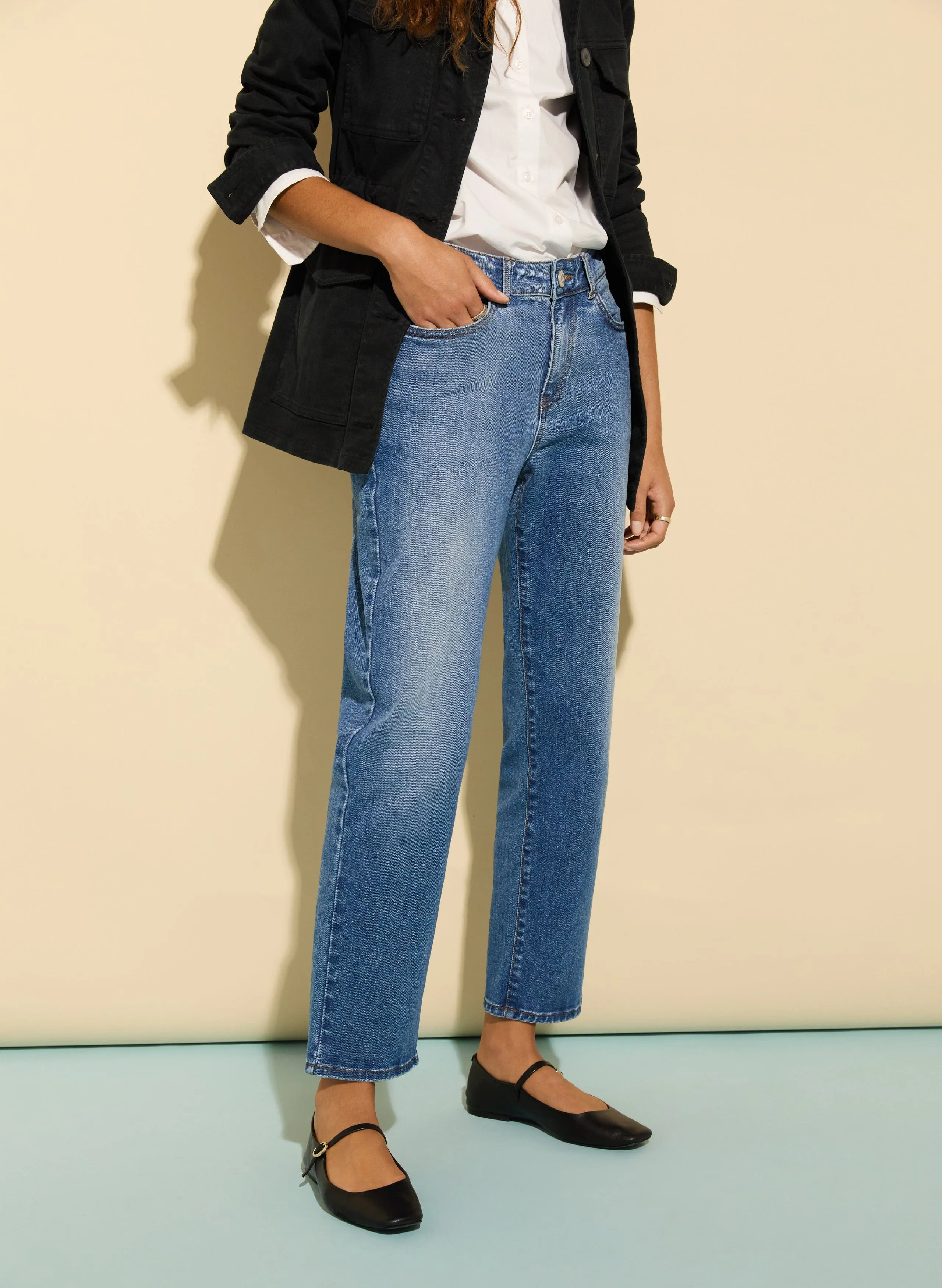 Petite Eda Jean Boyfriend en Coton Bio Élastique | Indigo Lavé