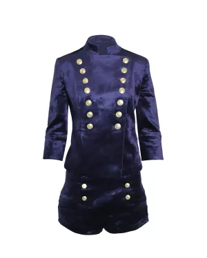 Ensemble Blazer Militaire et Short Pierre Balmain en Velours Bleu