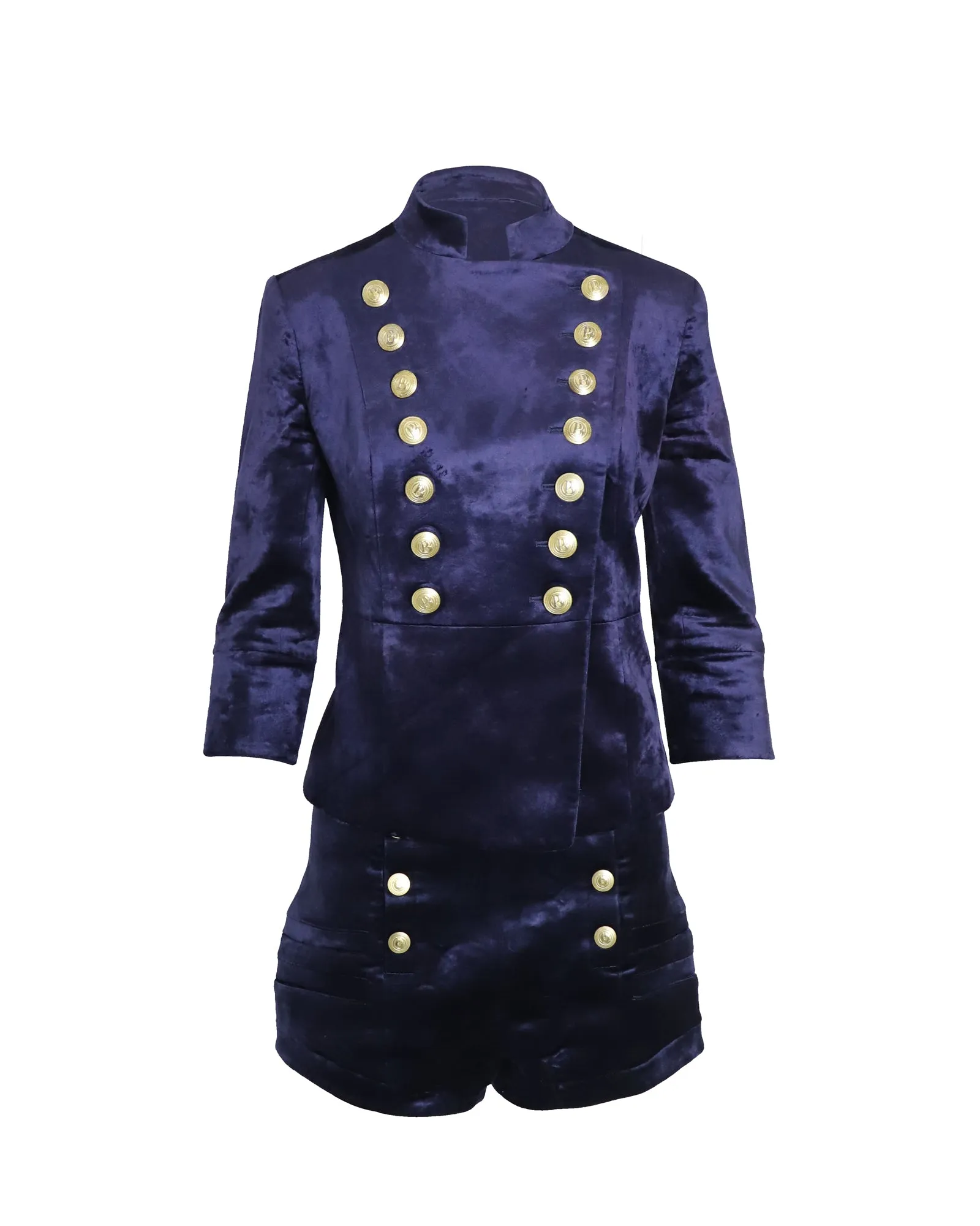 Ensemble Blazer Militaire et Short Pierre Balmain en Velours Bleu