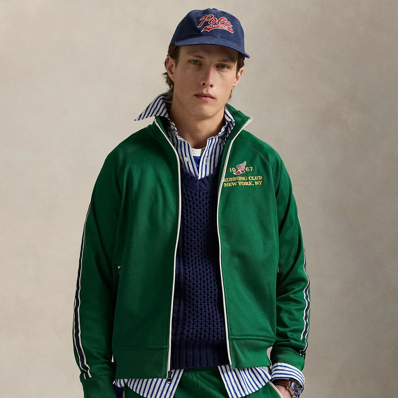 Veste de sport Polo Ralph Lauren en tricot tressé brodé Tennis Green