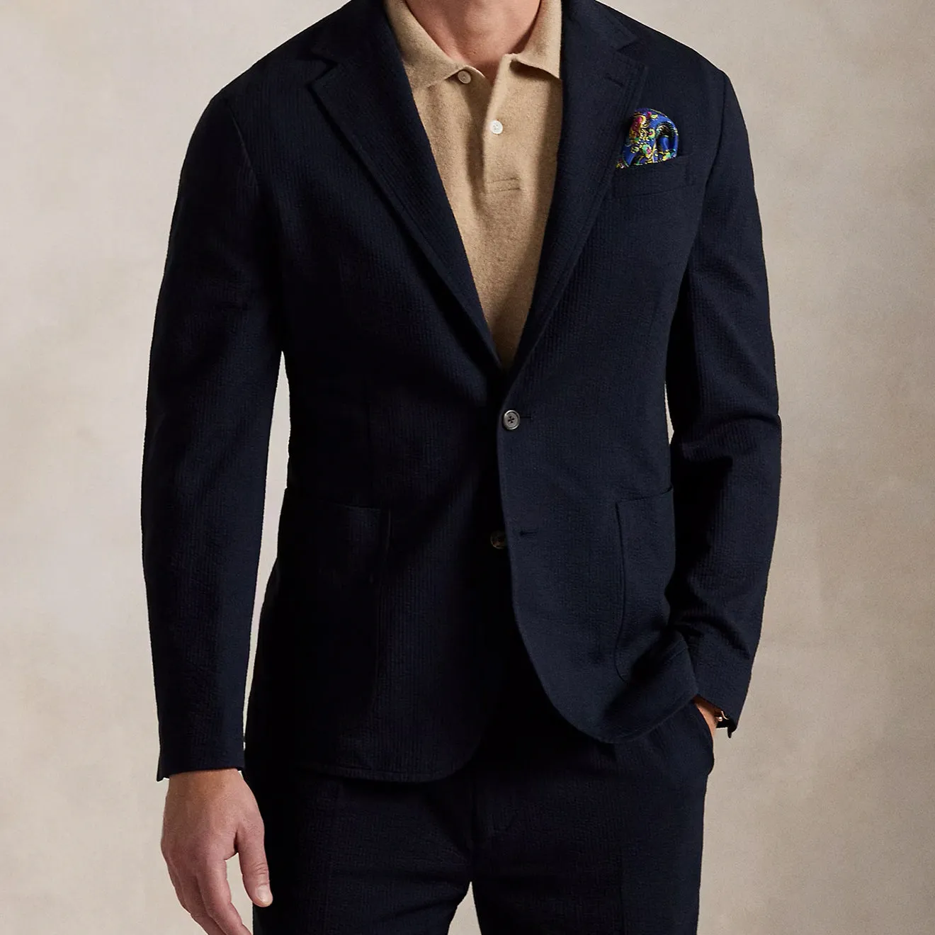 Veste Polo Ralph Lauren en Seersucker Moderne et Douce Tricotée Marine