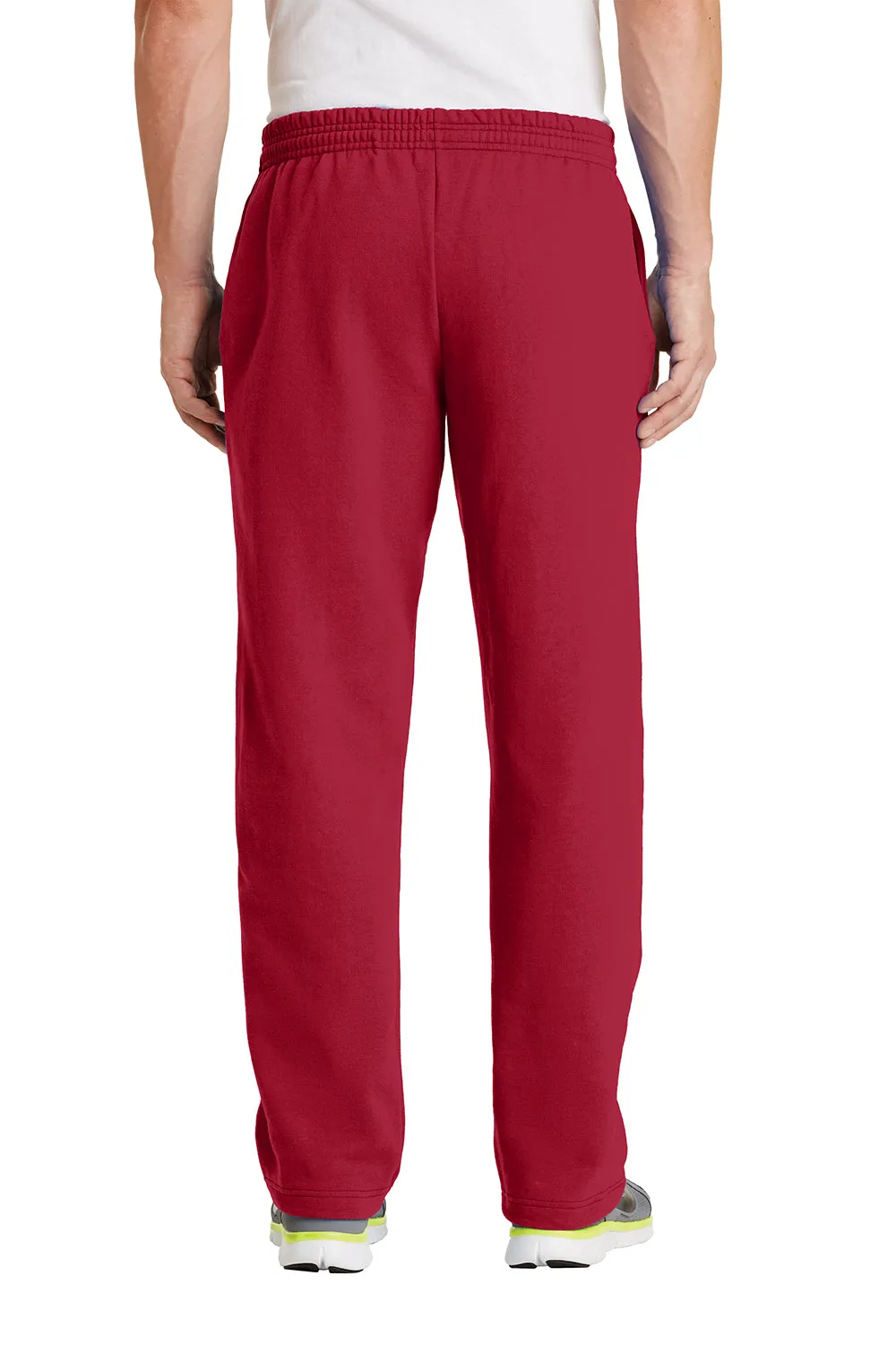 Port & Company Pantalon de survêtement pour homme en polaire résistante aux pilules avec ourlet ouvert et poches - Rouge