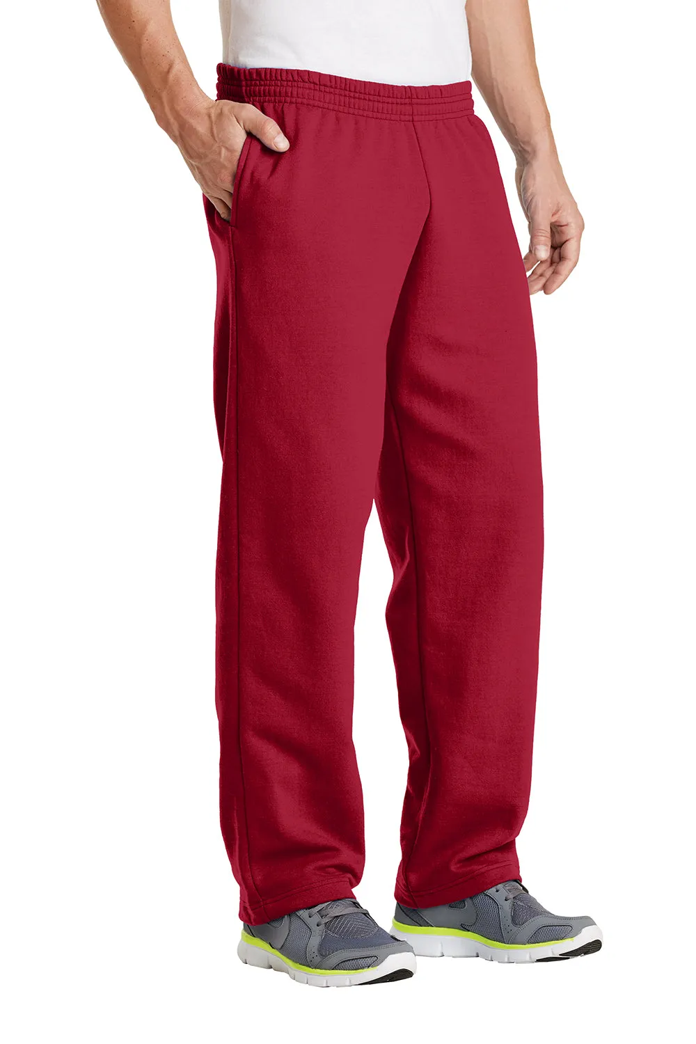 Port & Company Pantalon de survêtement pour homme en polaire résistante aux pilules avec ourlet ouvert et poches - Rouge
