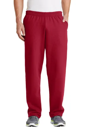 Port & Company Pantalon de survêtement pour homme en polaire résistante aux pilules avec ourlet ouvert et poches - Rouge