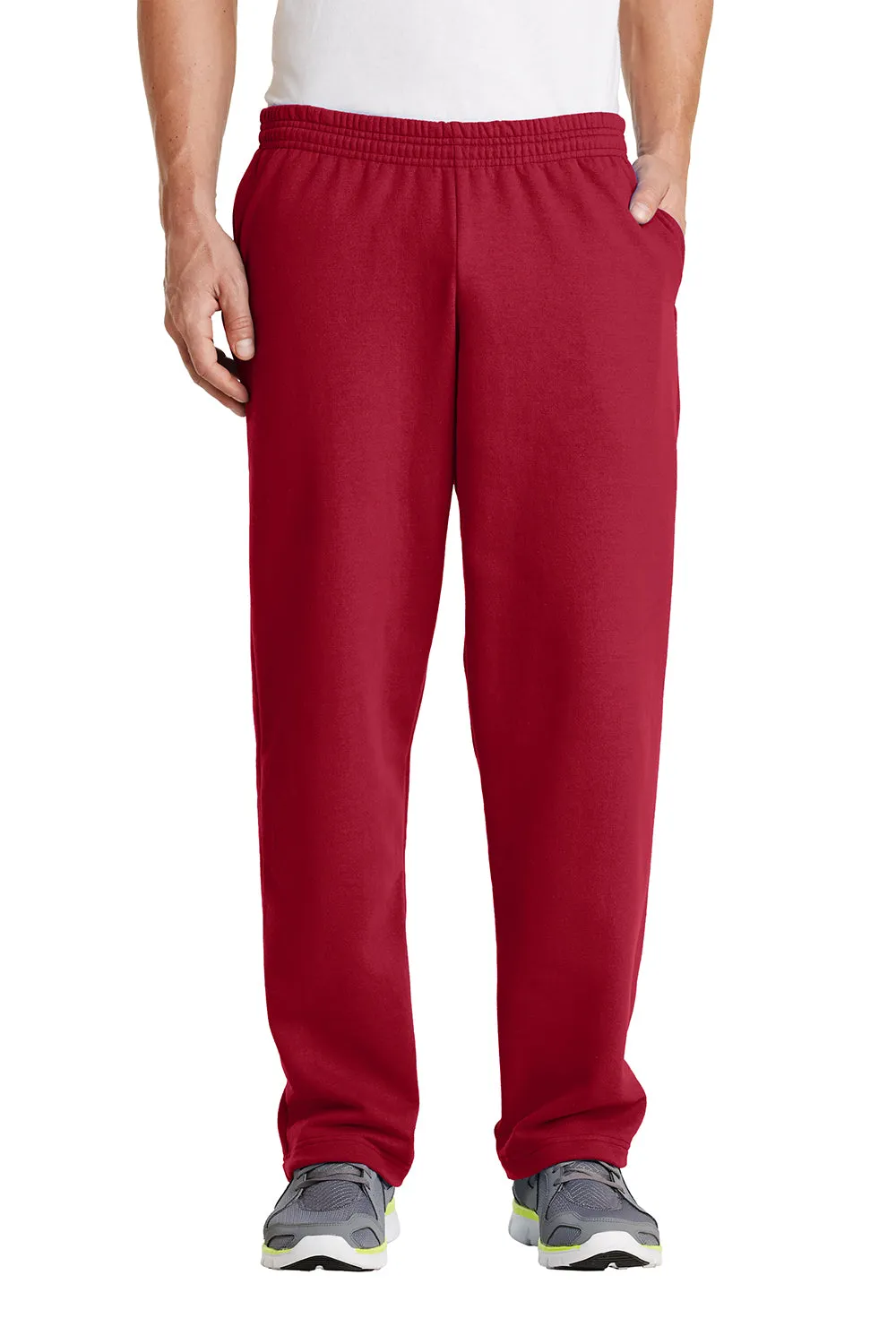 Port & Company Pantalon de survêtement pour homme en polaire résistante aux pilules avec ourlet ouvert et poches - Rouge