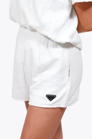 Prada Shorts en Coton Terry Blanc avec Plaque Logo Taille 42