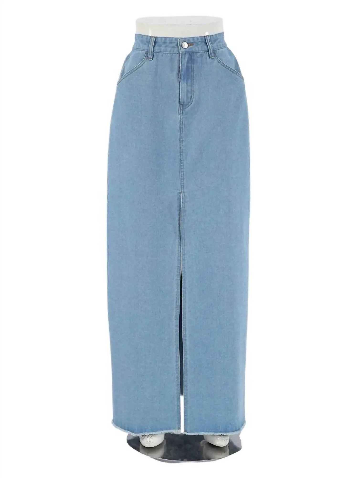 Jupe longue en denim à ourlet brut, lavage clair
