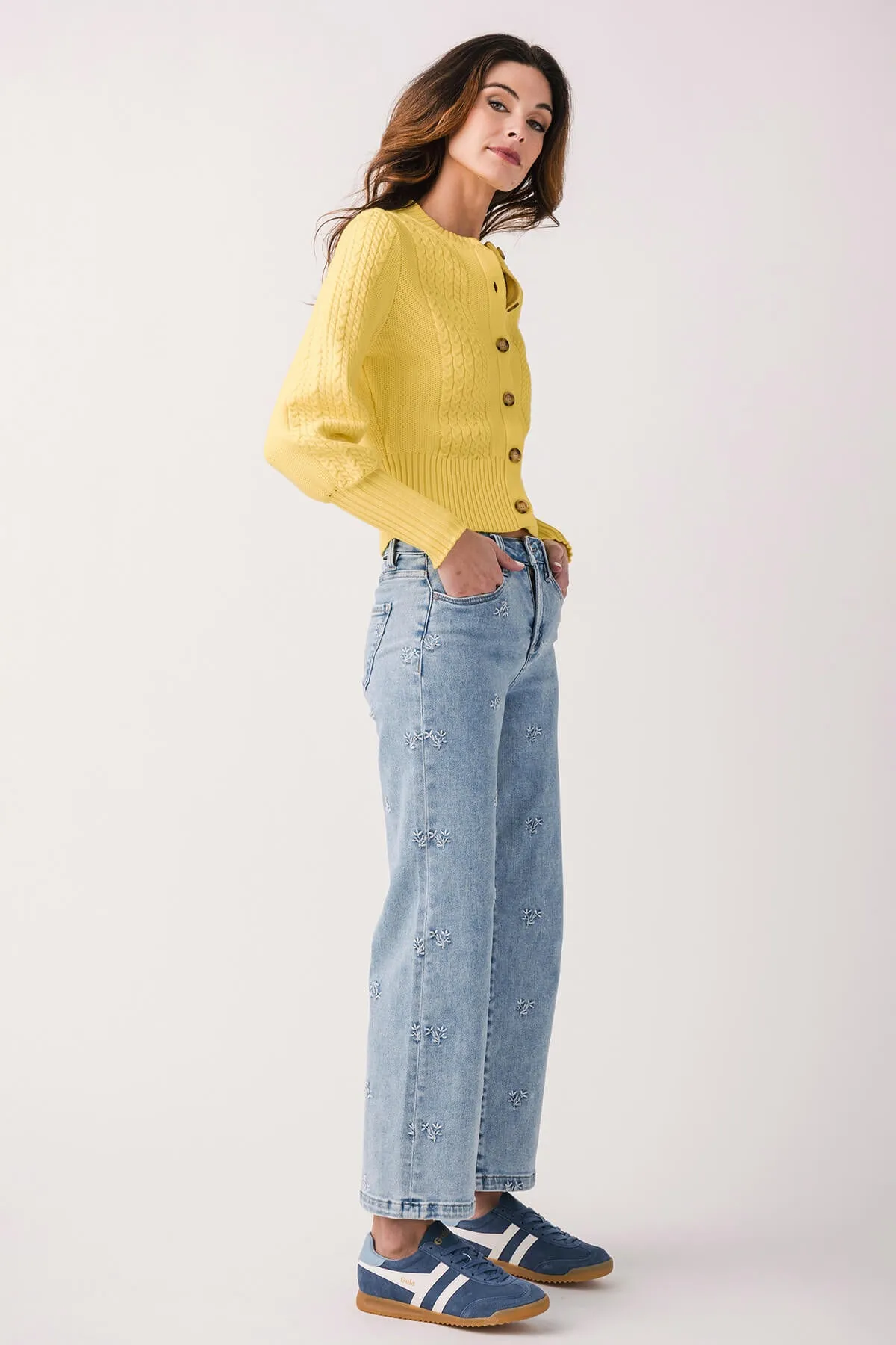 Jeans larges brodés taille haute Risen Daisy